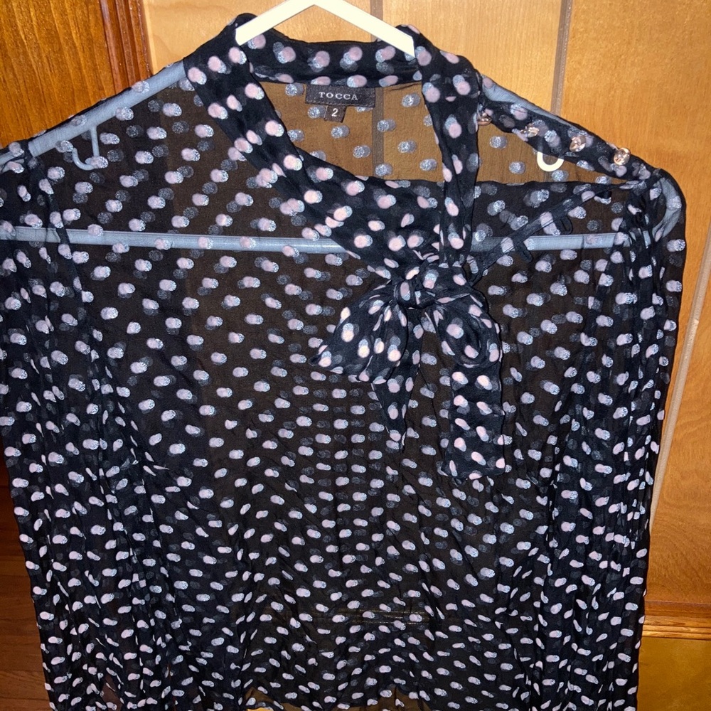 Black with pink white polkadots blouse